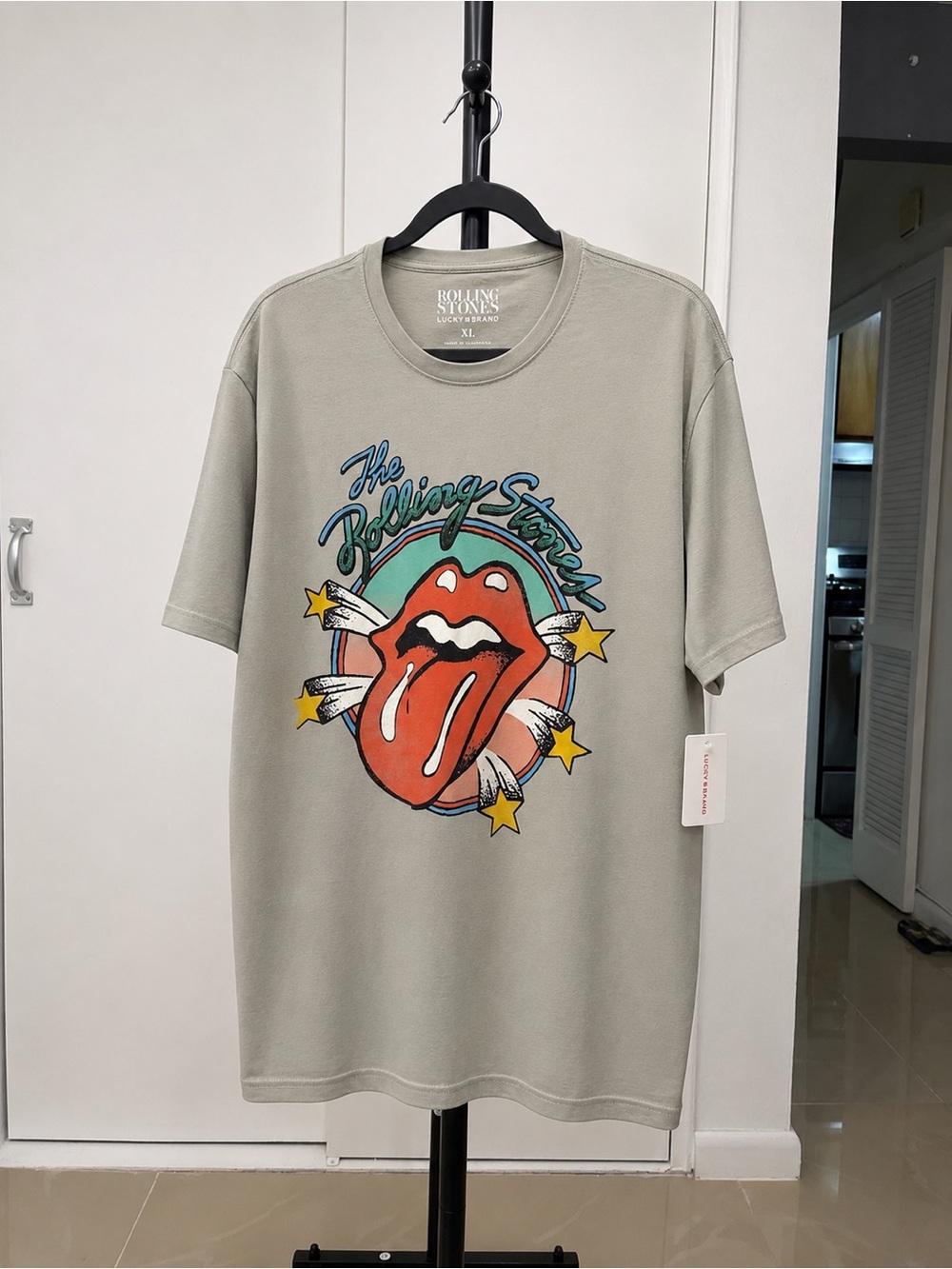 Lucky Brand Sage Green Rolling Stones Tongue Graphic Tee